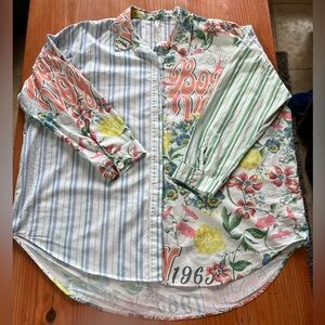 Anthropologie Floral and Striped Button Down Shirt